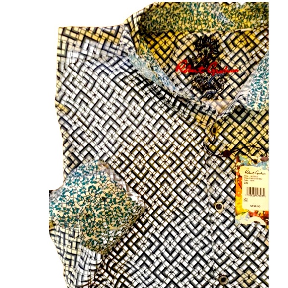 ROBERT GRAHAM Hatfield Geometric Print Button Down shirt Untucked size XL LIGHT - Picture 2 of 11